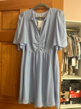 H&M Light Blue Flutter Sleeve Mini Dress NWT